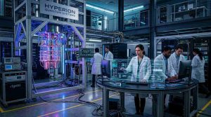 Advanced quantum computing laboratory with glowing quantum processors